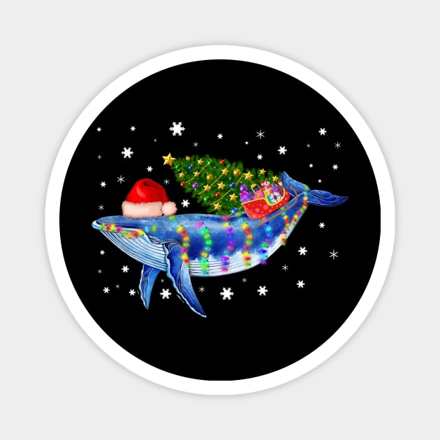 Blue Whale Christmas Color Lights Xmas Santa Hat Whale Gifts Magnet by Antoniusvermeu